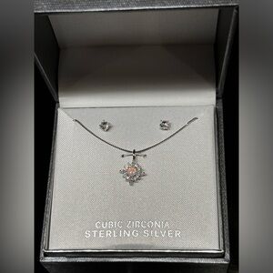 Primrose Sterling Silver and Cubic Zirconia Opal Necklace with Stud Set NEW‎